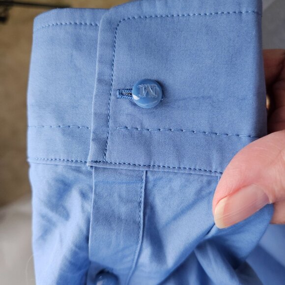 MaxMara Midi Shirt Dress Sz 10 Blue Cotton Side Pockets Swing Long Sleeve - Picture 8 of 13